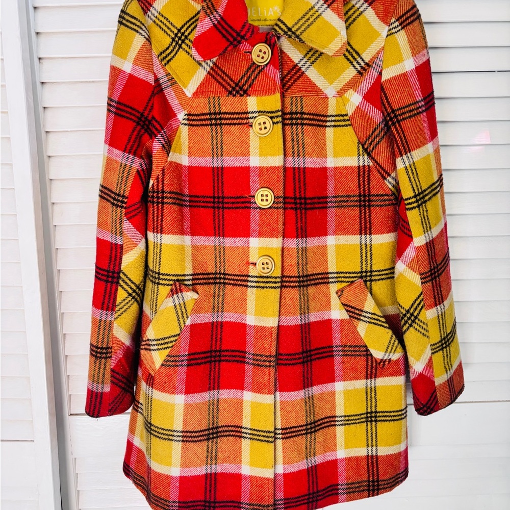 dELiA*s Classy AF Vibrant Red and Yellow Vintage Pea Coat